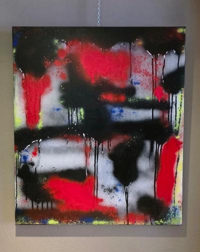 Freedom .Acrylic on canvas. Size 60 x 70 cm. Price £400. Description an expressive painting that uses old red and black tones to symbolize strength, struggle, and liberation.The contrast of colours evokes intense emotion.