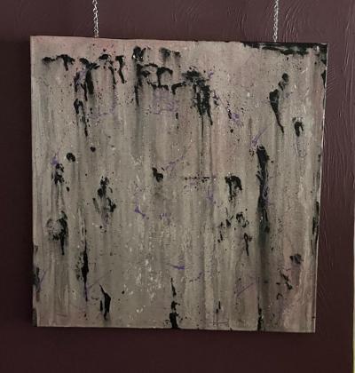 Black Rain Acrylic on canvas,60x60 cm. Price £400. Description The piece captures the sensation of rain falling .Mysterious, reflective, and emotionally charged - symbolizing renewal emerging from darkness.